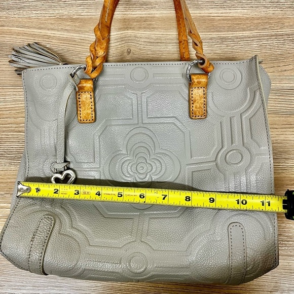 Brighton Lite Gray + Brown Floral Leather Handbag Purse Tote Bag F058606 RARE - Picture 9 of 16